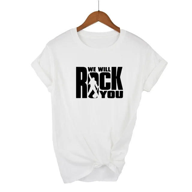 We Will Rock You Женская Футболка Летний стиль королева рок группа футболка короткий рукав хлопок рок-ролл женские топы