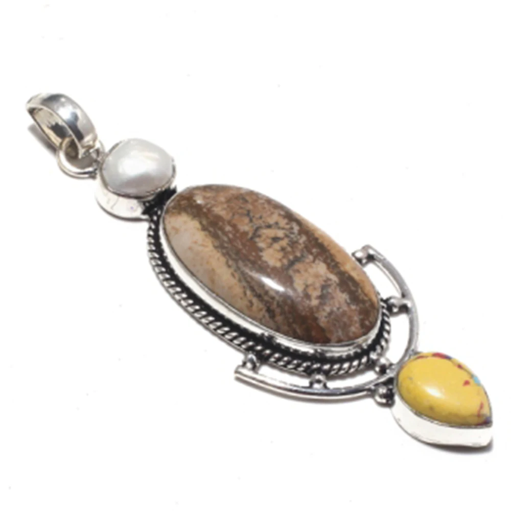 

Picture Jaspers + Mosaic Jaspers Pendant Silvers Overlay over Copper , 83 mm , P7461