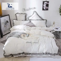 liv esthete luxury beauty white 100 cotton bedding set lace printed high quality duvet cover flat sheet queen king girl gift
