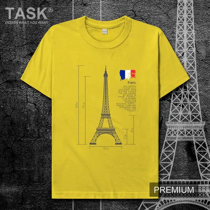 Subject Eiffel Tower Paris France Scenic spot printed 100% cotton short sleeve T-shirt Mens casual round neck streetwear tops | Мужская