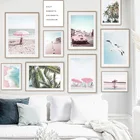 Картина на холсте, морские волны, розовый пляж, автомобиль, Пальмовые Листья, настенная живопись, скандинавские плакаты и принты, настенные картины для декора гостиной