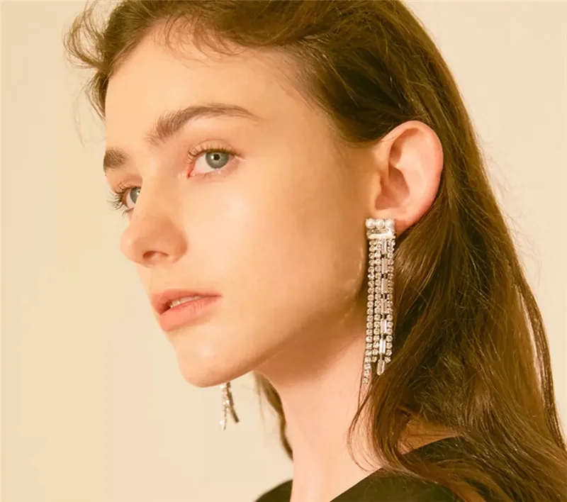 

Big Party Rhinestone Tassel Earrings For Women 2020 New Personality Statement Long Drop Earrings Jewelry Wholesale