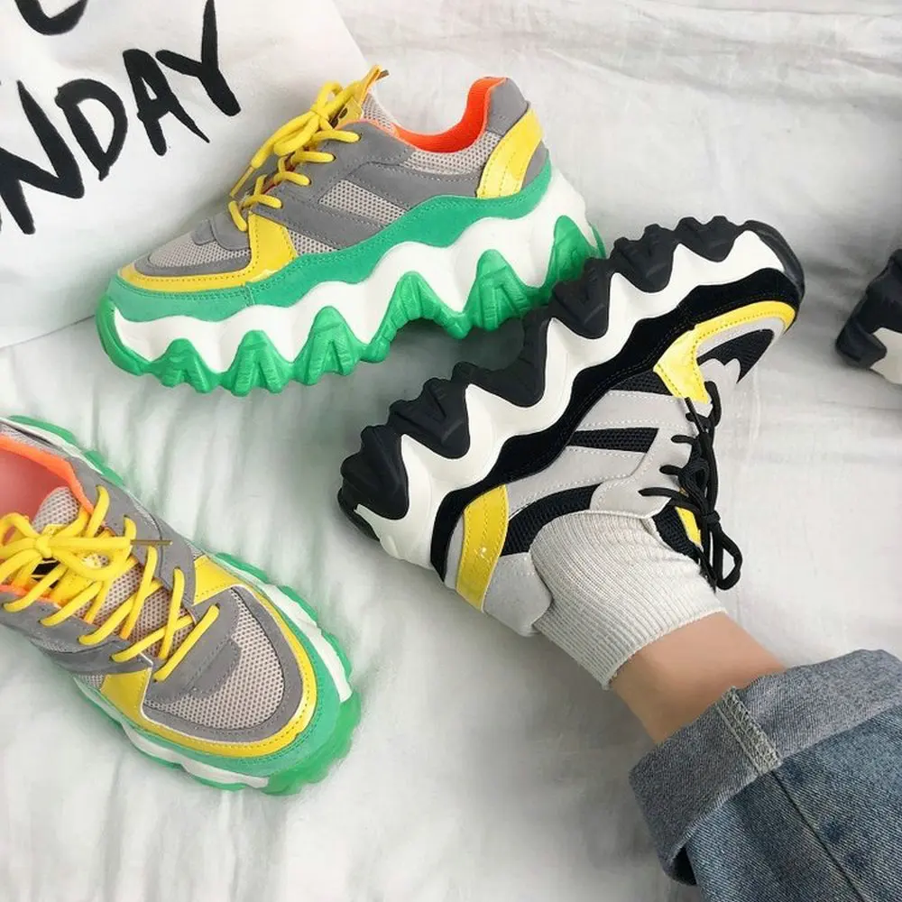 

Women Chunky Sneakers Platform Thick Sole Ladies Casual Vulcanize Shoes female fashion lace up Sneakers B62-73 JY