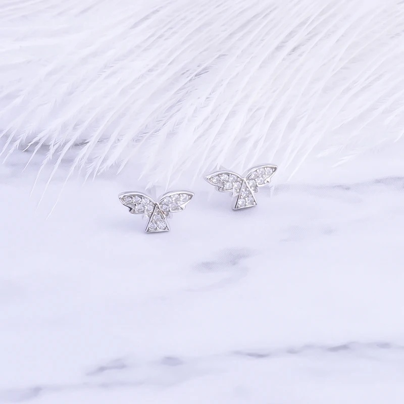 Pekurr Zircon Bead Triangle Fly Bird Statue 925 Sterling Silver Women Stud Earrings Fashion Jewelry For Accesories | Украшения и