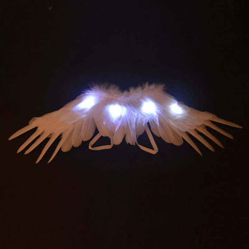 

New Women Girls Birthday Party Glow Light Up LED Wings Props White Feather Angel Wing Wedding Rave Neon Party Home Decor