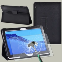 for huawei mediapad t3 10 9 6mediapad t5 10 10 1 leather back support tablet case cover tempered glass