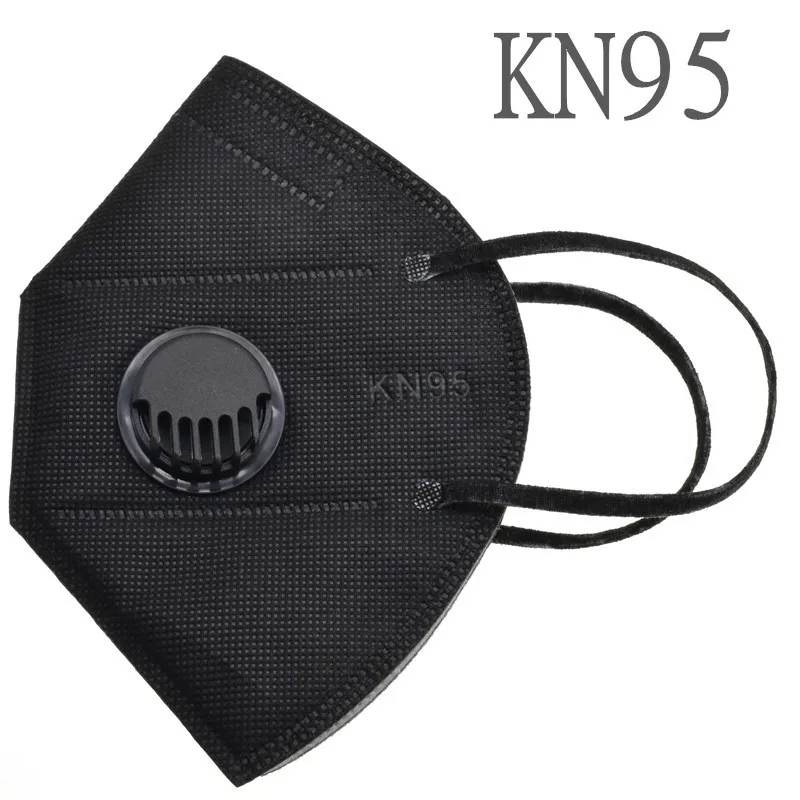 

Black KN95 Facial Mask With Breathing Valve 5 Layers Filter Dust Mouth Cap PM2.5 Adult Safety Face Masks For FFP2 95% Filtration
