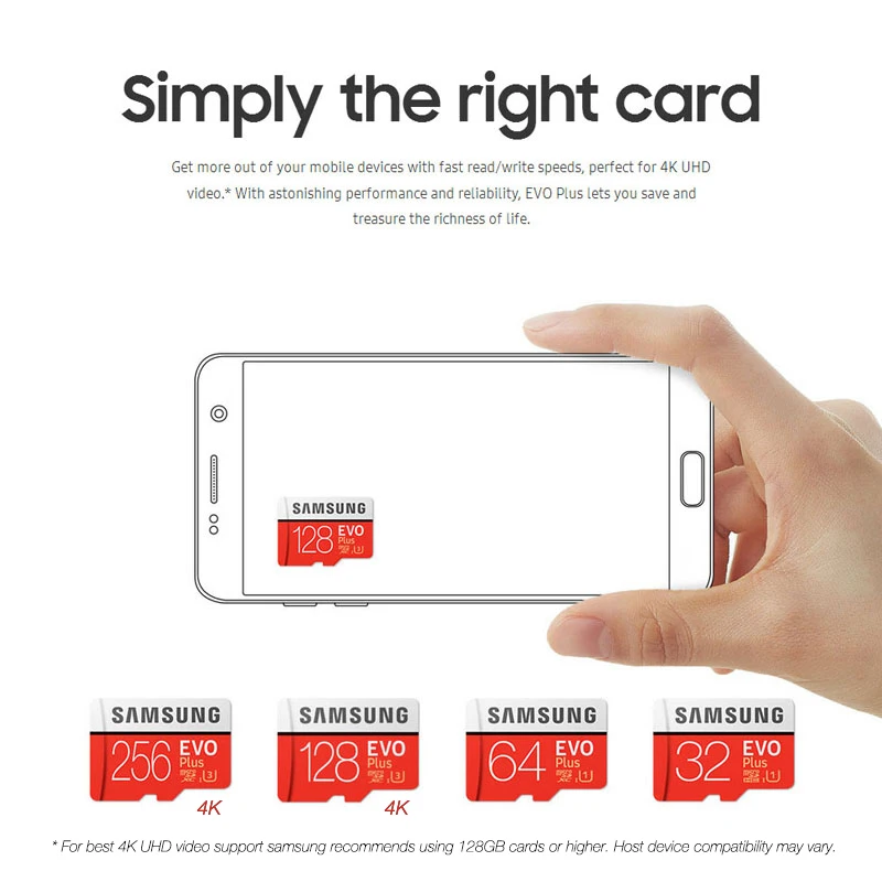 SAMSUNG microSD EVO Plus Class 10 32GB 64GB 128GB 256GB Read speed up to 100MB/s for Smartphone Camera TF micro Card memory Card