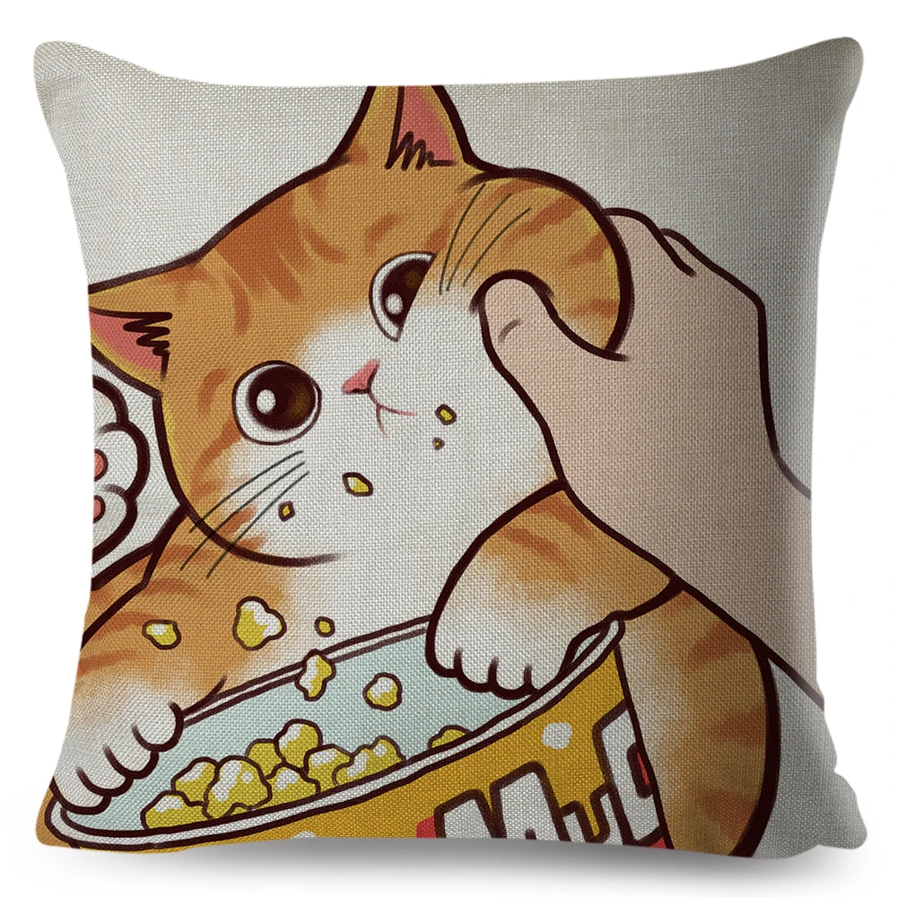 

Funny Love Kiss Cute Cat Pillows Cases for Sofa Home Car Cushion Cover Pillow Covers Decor Cartoon Linen Pillowcase 45x45cm