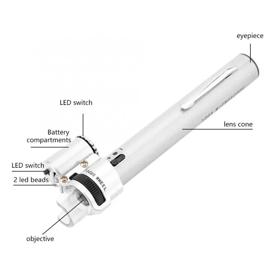 100X Mini microscope LED Magnifier Microscope Jewelers Loupe Magnifying Glass+Pouch usb | Инструменты