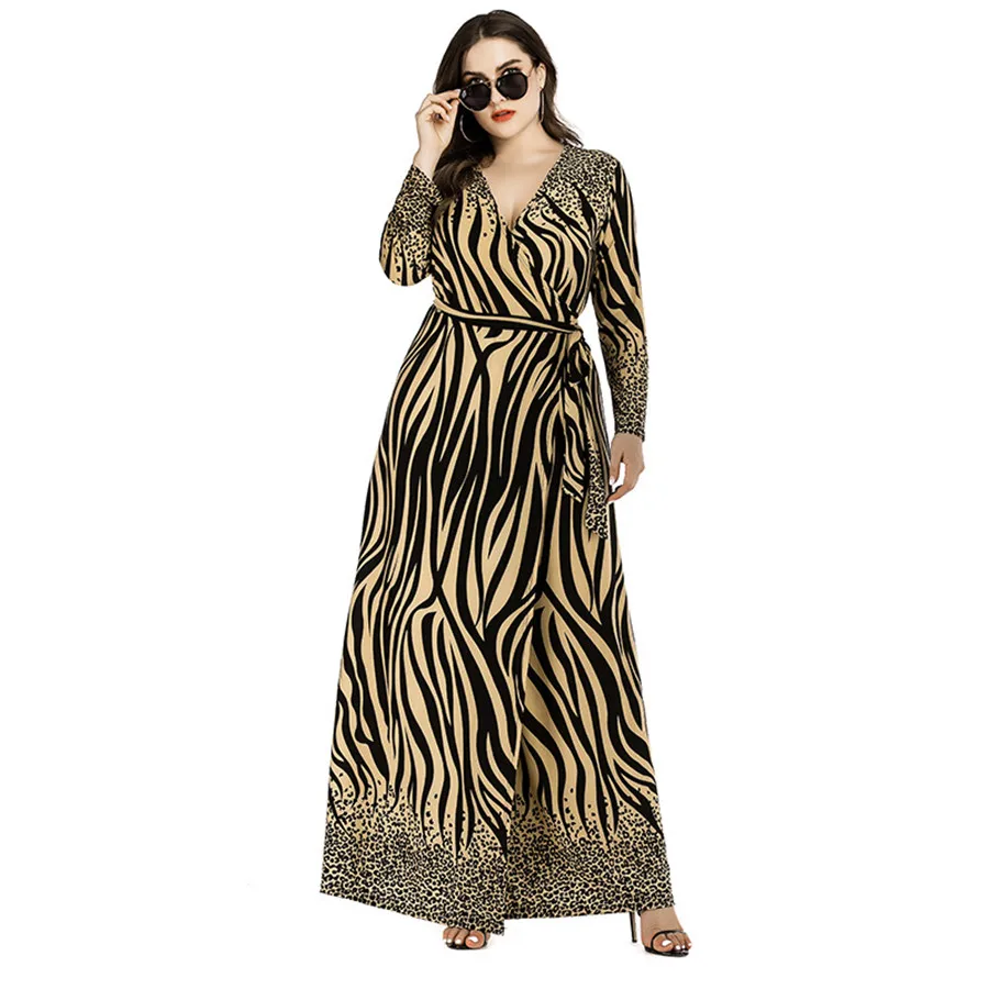 

5XL 6XL Long Sleeve Dress for Women V-neck Slim Fit Elegant Print Leopard Design Vestidos Evening Party Dresses Woman Wholesale