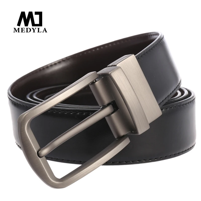 MEDYLA Reversible Belts For Men Genuine Leather For Male High Quality Alloy Pin Buckle Formal Belt Black Brown ZZ3975
