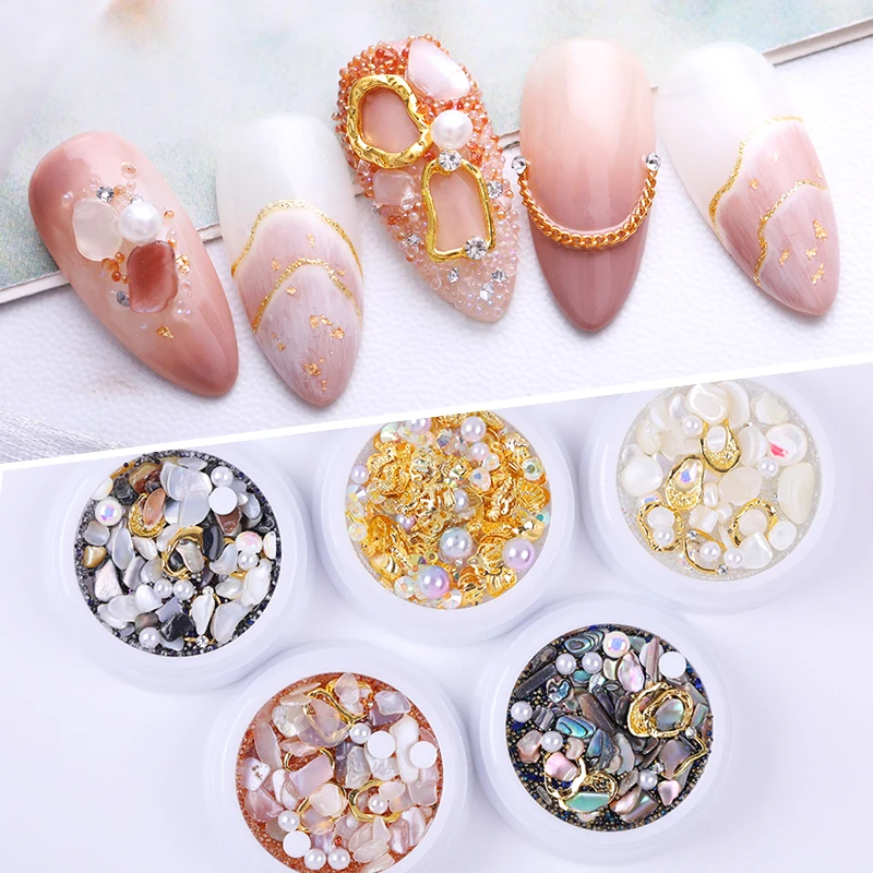 1 коробка 3D золотое украшение для ногтей белый смешанный цвет жемчуг овальная