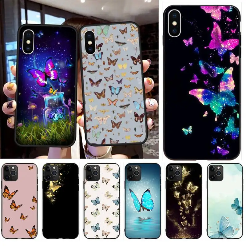 HPCHCJHM Бабочка DIY Окрашенные Bling Телефон чехол для iPhone 11 pro XS MAX 8 7 6 6S Plus X 5S SE 2020 XR |