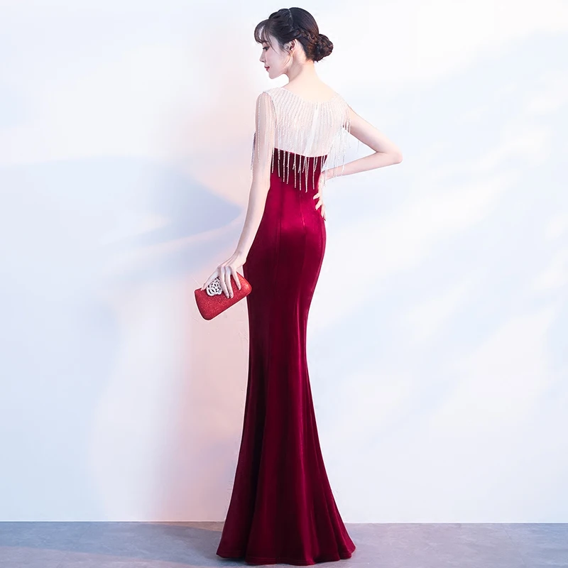 Robe De Soiree бордовое бархатное элегантное вечернее платье русалки vestido de festa