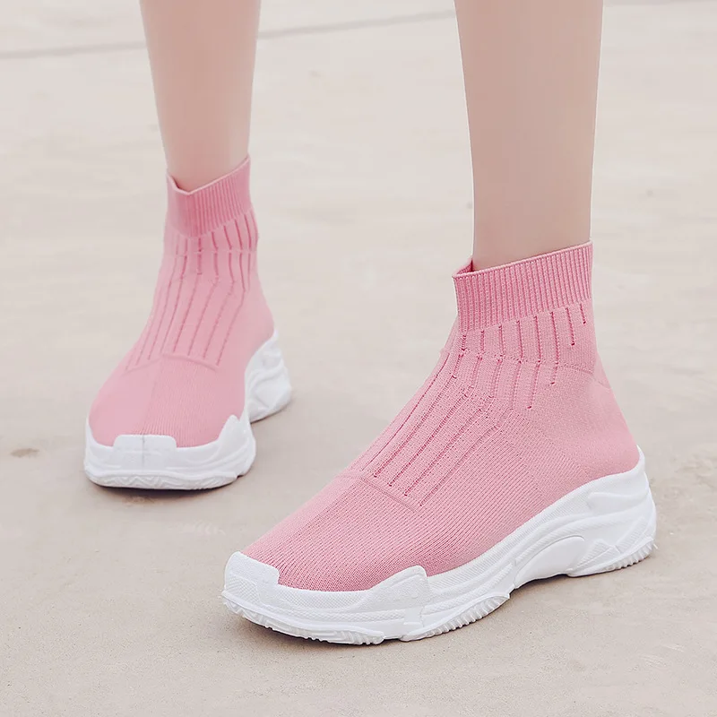 Женская обувь без шнуровки на платформе Повседневные кроссовки с высоким берцем