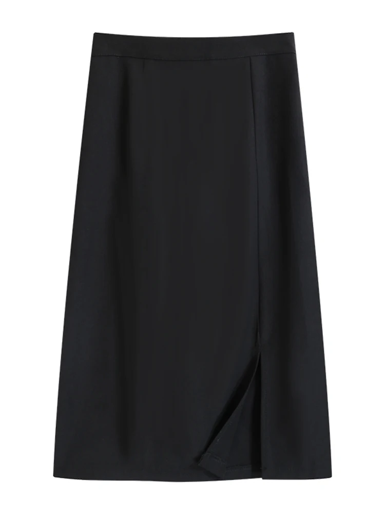 

Korean versatile medium length split high waist skirt