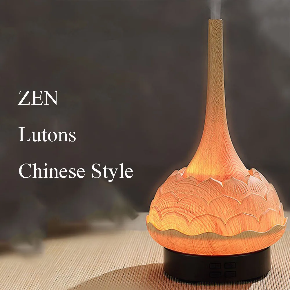 Chinese Lotus Table Lamp Bedside Night Light Aroma Essential Oil Diffuser Yoga SPA Beauty Salon Hotel Air Humidifier RGB Light