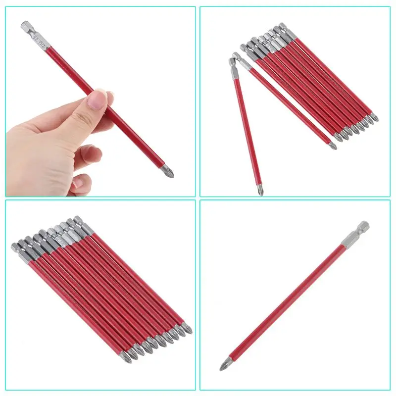 

10pcs PH2 150mm Power Drill Bit Set Long Reach Non Slip 1/4'' Hex Screwdriver