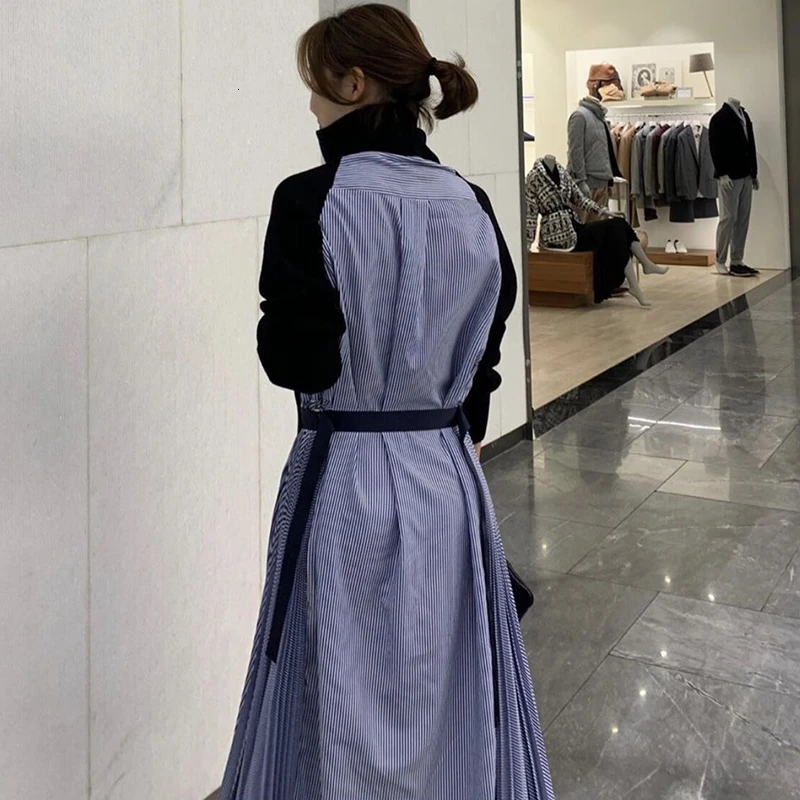 SHENGPALAE шикарный стиль свободные вязанные раздельные накладные две части в