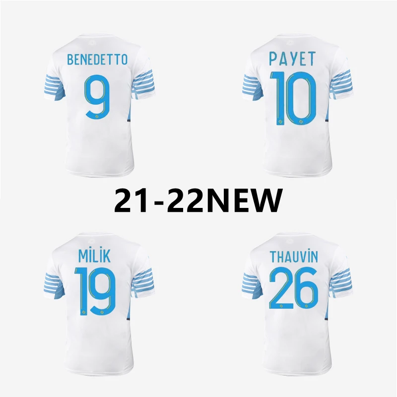 

21 22 Maillot foot olympique de Marseille HOME MEN'S SOCCER JERSEYS THAUVIN Team uniform CUSTOMIZE FOOTBALL SHIRT IN STOCK
