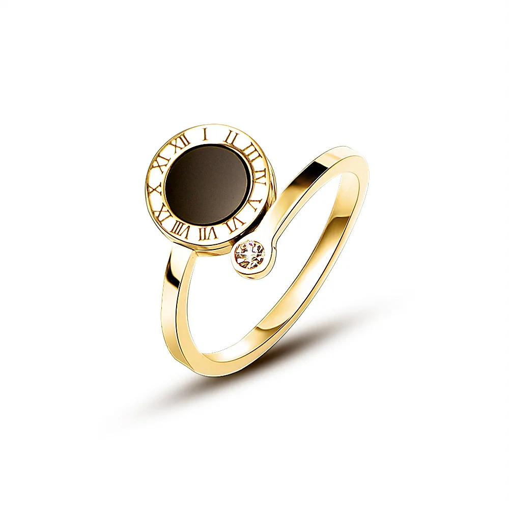 

Roman numerals shell ring opening with zircon pinky ring index finger ring Titanium steel 18K gold ring jewelry