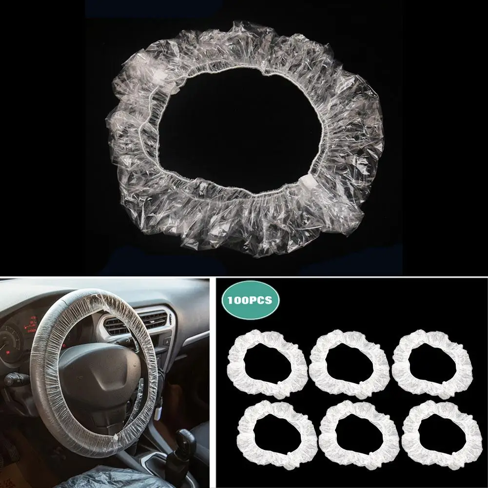

Car Steering Wheel Cover 100Pcs Universal Disposable Car Steering Wheel Cover Plastic Steering Wheel Protector Films Accessories