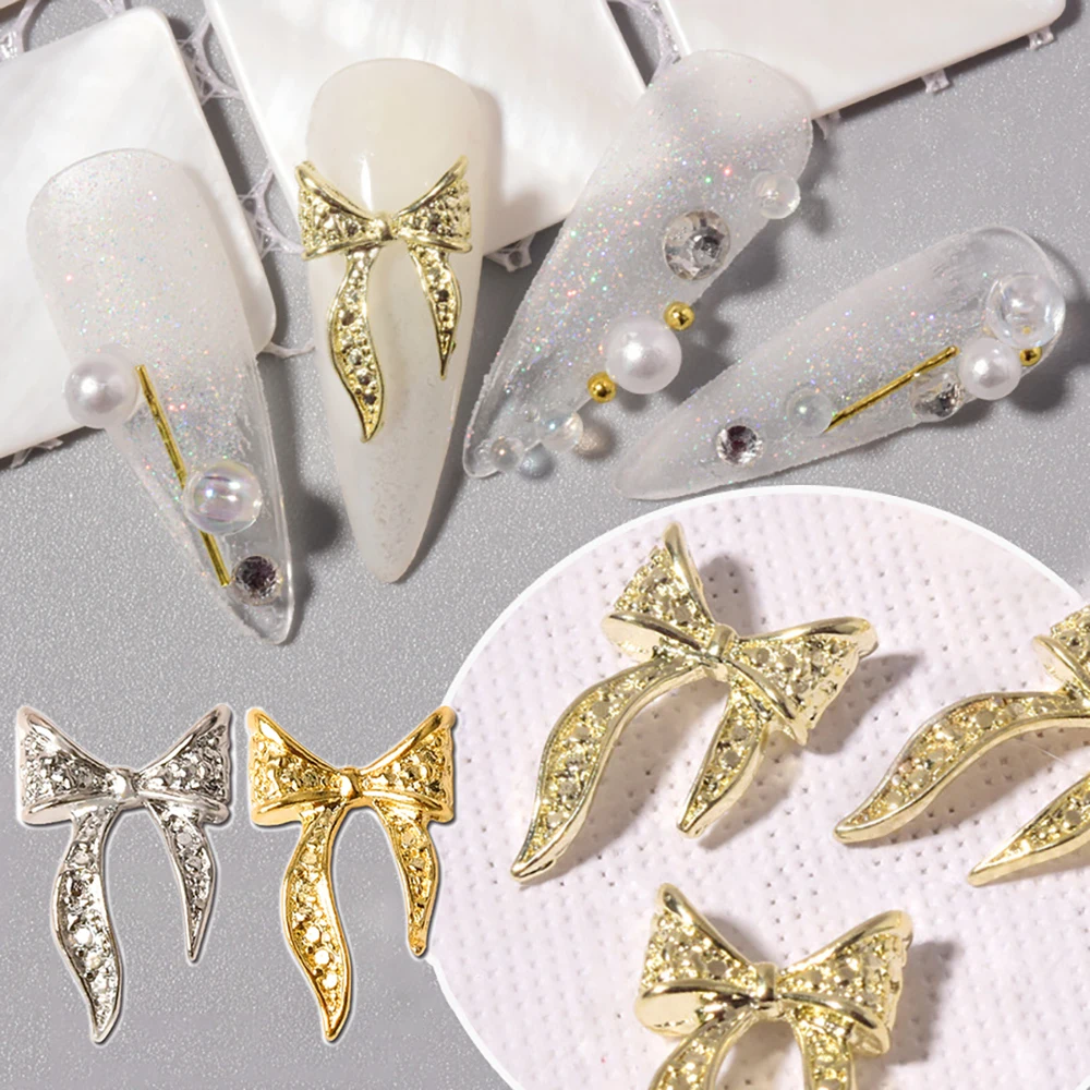 

20pcs DIY 3D Gold Silver Bow Ties Nail Jewelry Bowknot Nail Ornaments Manicure Rhinestones Nail Art Decoration