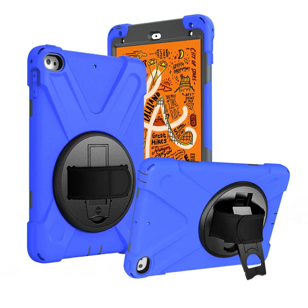 

Для Apple iPad Mini 4 5 7,9 дюймов 3-слойный прочный ПК + Силиконовый Жесткий Чехол W/360 Поворотный держатель стойки, ручной ремешок и шейный ремешок