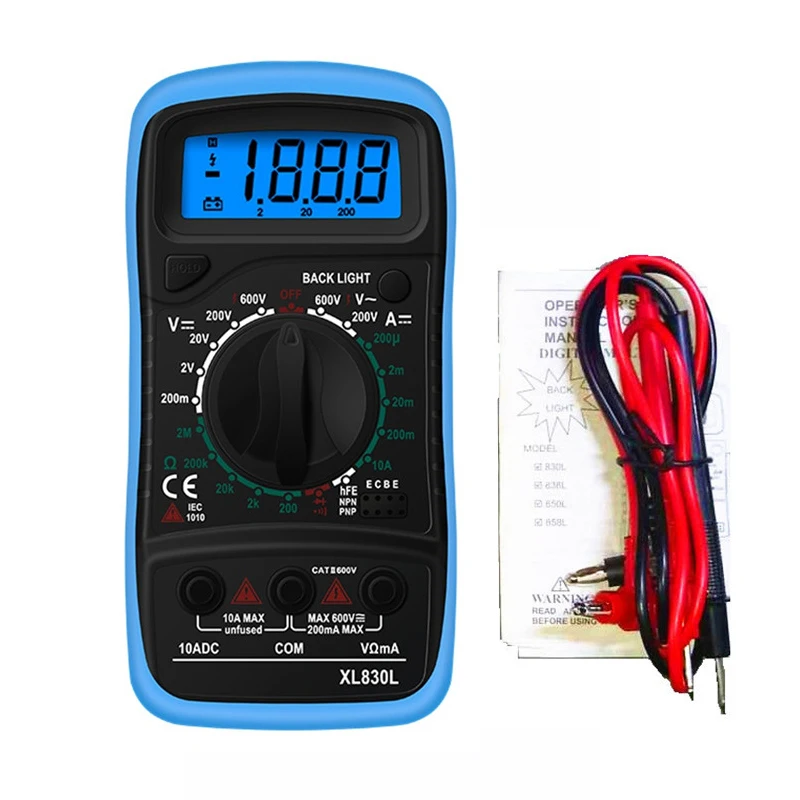 XL830L Blue XL830L портативный цифровой мультиметр AC/DC Амперметр Вольтметр Ом Ручной мини тестер метр ЖК-дисплей подсветка сопротивление транзисторы - Цвет: XL830L Blue