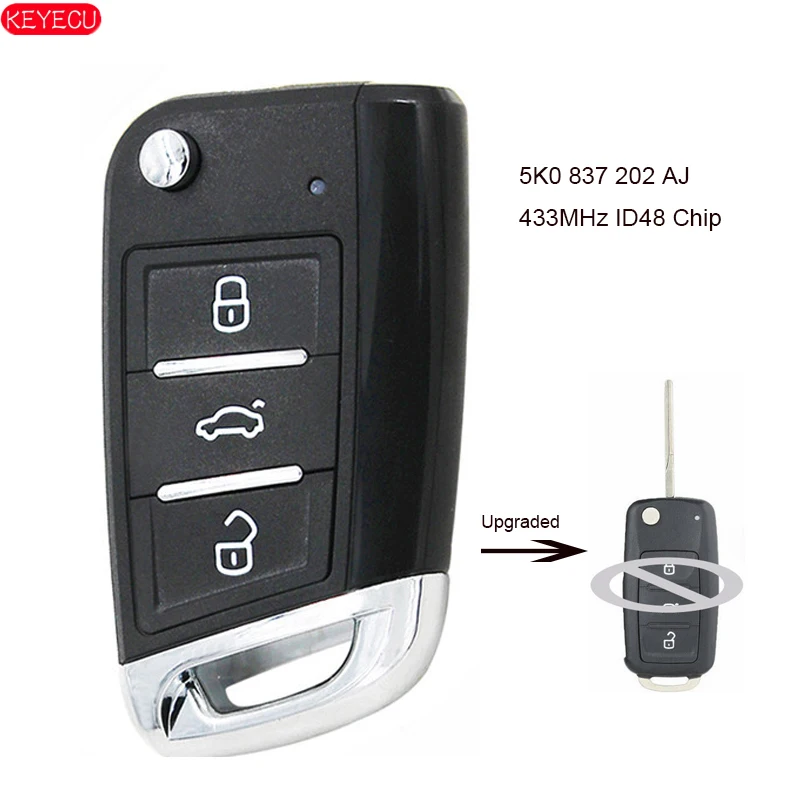 

KEYECU Upgraded Remote Key for Volkswagen Caddy Polo Transporter Beetle Jetta Touran Golf 6 Tiguan Eos Sharan UP 5K0 837 202 AJ