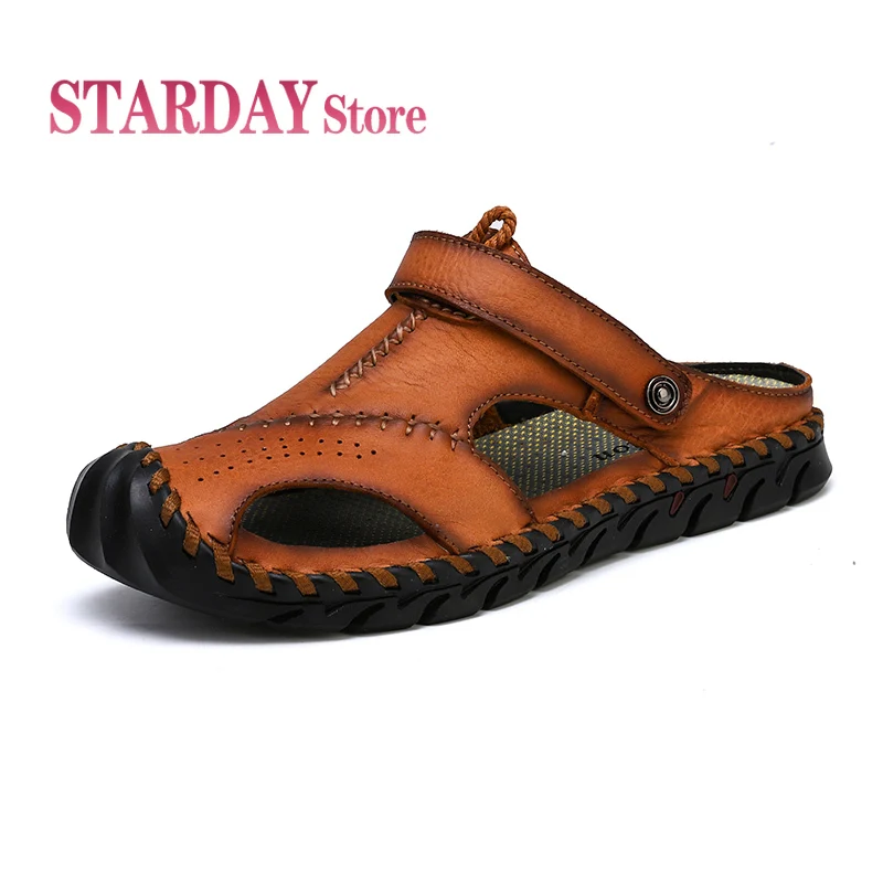 

Classic Men Sandals Summer Soft Comfortable Men Slippers High Quality Genuine Leather Sandals Big Size Sandals Men Roman Shoes
