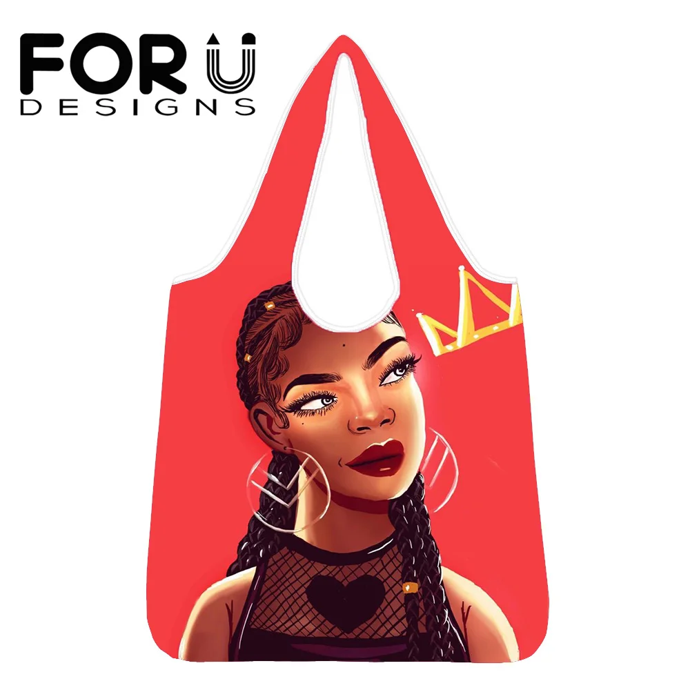 

FORUDESIGNS женская элегантная сумка-шоппер с рисунком Африканской девушки, большой емкости, Портативная сумка для продуктов, многоразовая фото...