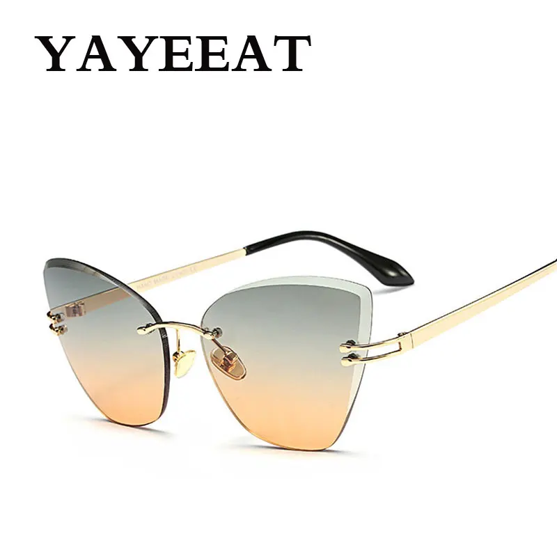 Без оправы Дизайн Для женщин Солнцезащитные кошачий глаз винтажные очки для