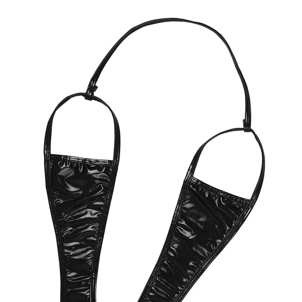 Женский купальник с вырезами лакированная кожа Цельный боди открытое белье