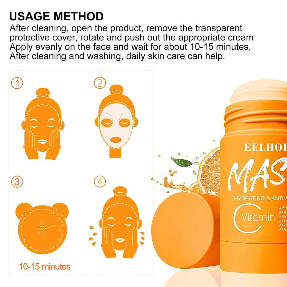 

Vitamin C Facial Cleansing Mask Sticks Oil Control Moisturizing Whitening Anti-Aging Deep Pores Cleaning Face Skin Care Dropship