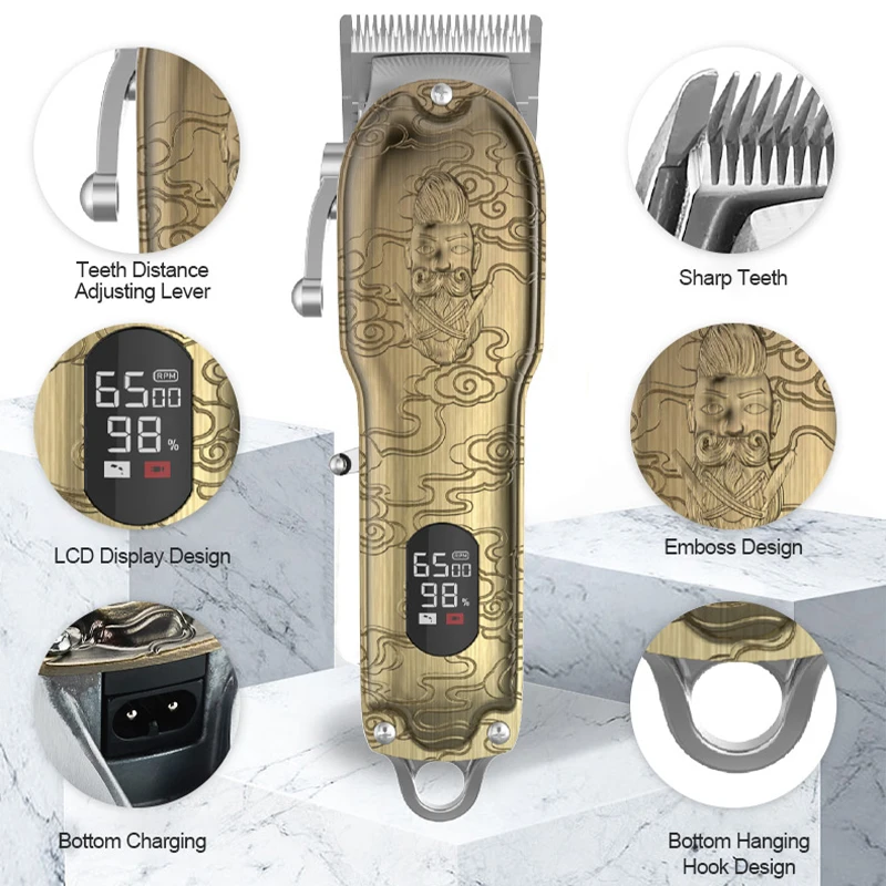 2021 New Professional Hair Clipper Barber Cutting Machine Electric Trimmer for Men Bronze Embossed Body Cutter | Бытовая техника