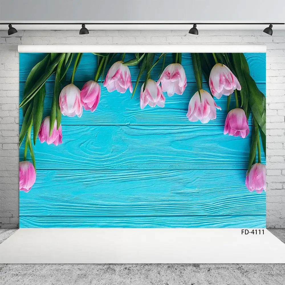 

Детский Фотофон на День святого Валентина, Фотофон с синими деревянными досками и цветами для фотостудии