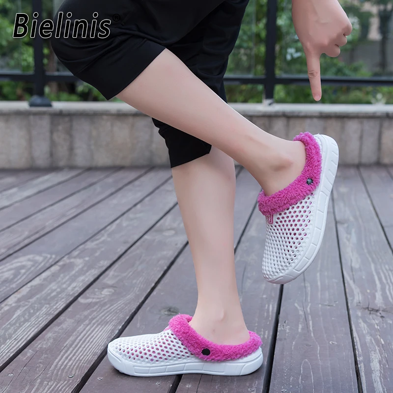 Меховые сандалии женская повседневная обувь зимние садовые Сабо с меховой