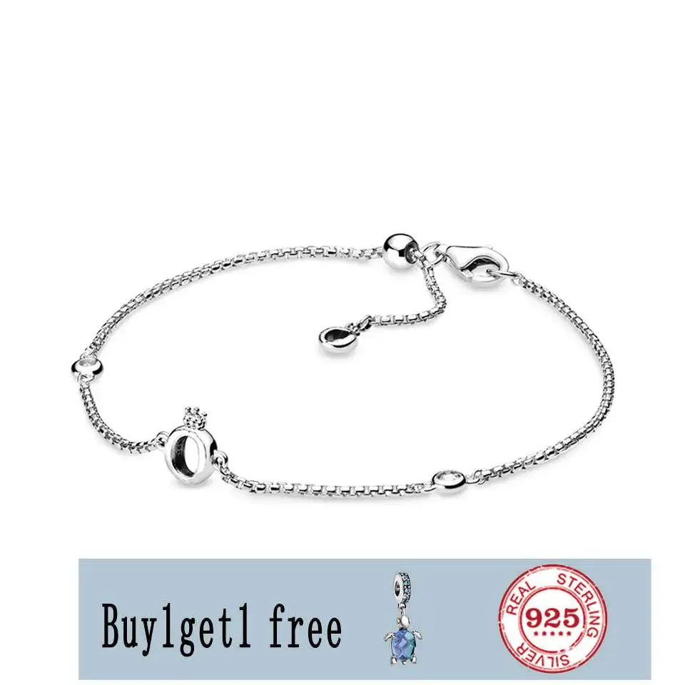 

925 Sterling Silver Original Sparkling Crown O Europe fashion Bracelet Fit Women Bead Charm Bangle Gift DIY Jewelry