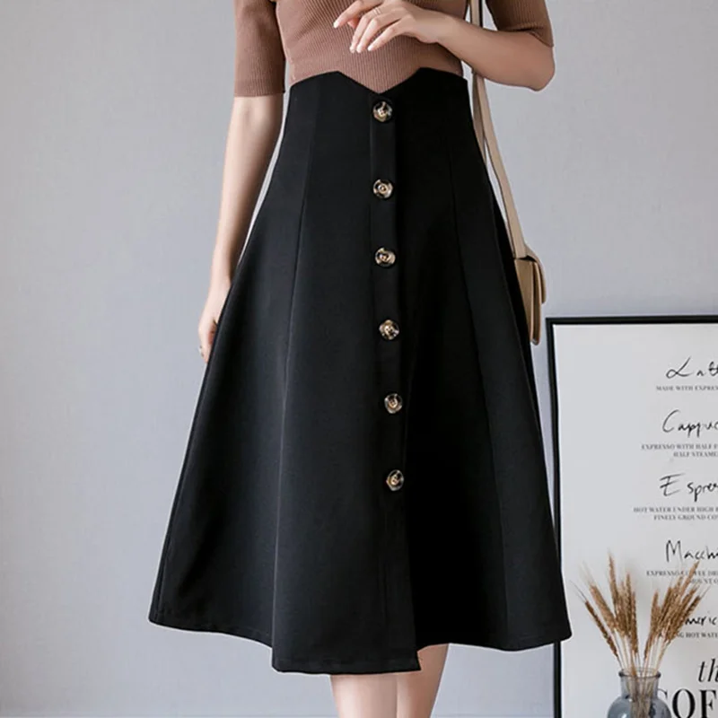 Женская однобортная юбка трапециевидной формы REALEFT элегантная Весенняя с