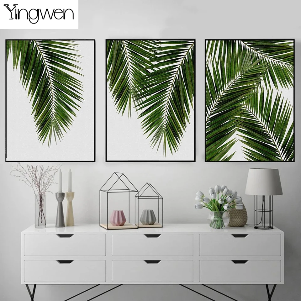 

Nordic Green Palm Leaf DIY Diamond Painting Triptych Modern Home Decor Abstract Wall Art Painting Plant Living Room Home Decor