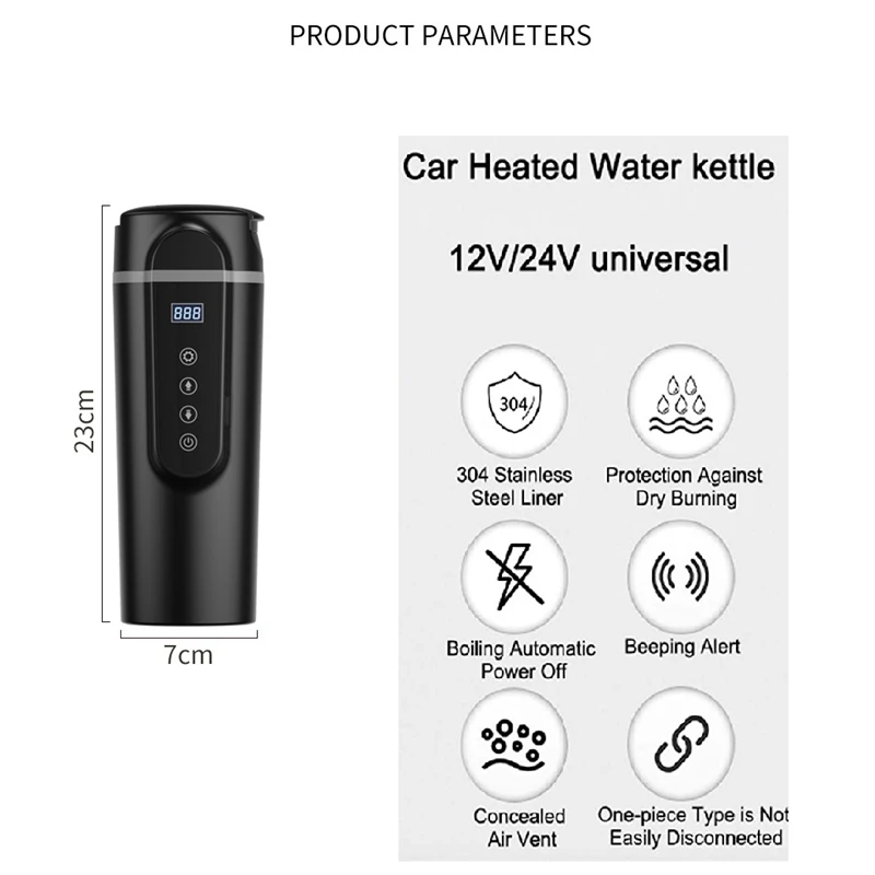 

12V/24V 420Ml Stainless Steel Car Heating Cup LCD Display Electric Water Cup Portable Kettle Coffee Tea Milk Heated