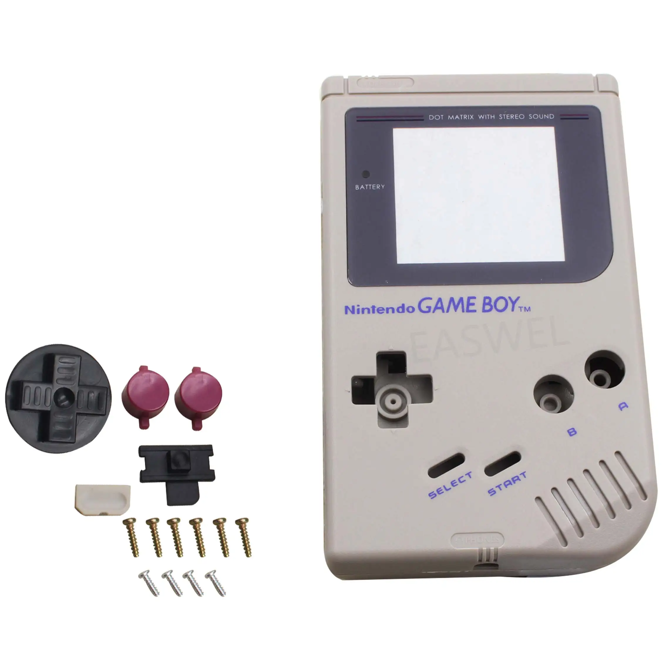 Чехол для игровой приставки Gameboy с серым корпусом и инструментами экрана |