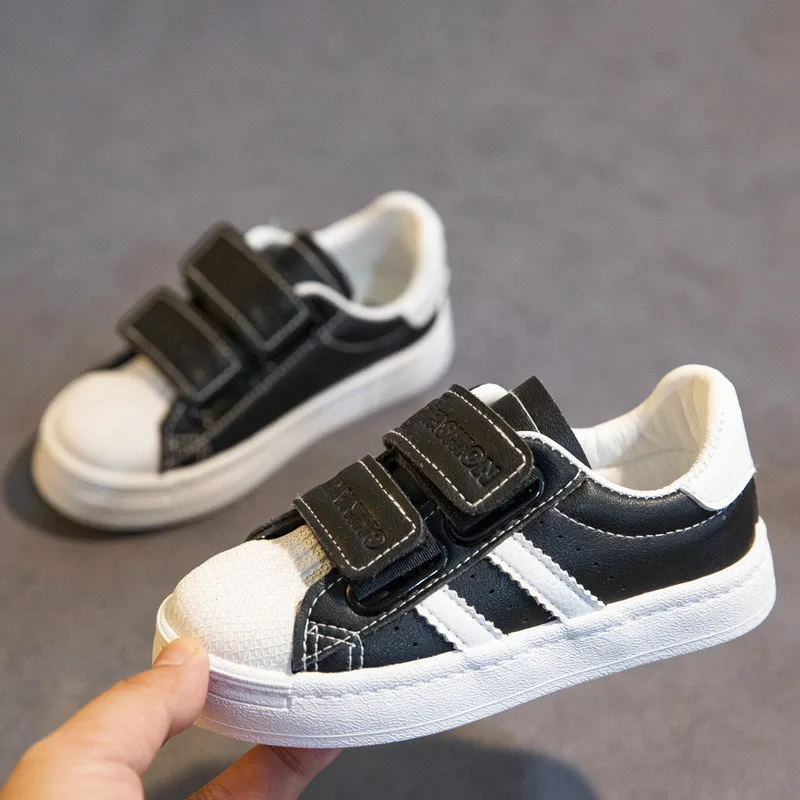 

2021 Spring Latest Low-cut Leisure New Children's White Shoes Velcro Shell-toe Large Size Children's Sports Windproof Shoes Tren