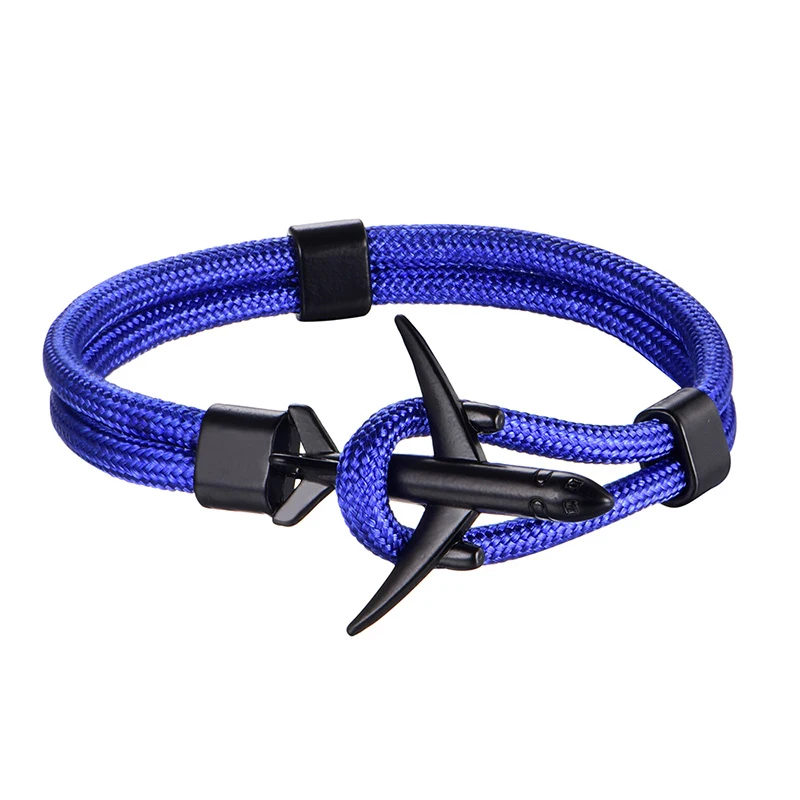 

CUTEECO Fashion Airplane Anchor Bracelets Men Charm Rope Chain Paracord Bracelet Male Air Force One Style Wrap Metal Sport Hook