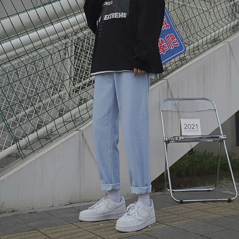 Spring Summer Cotton Jeans Men's Fashion Retro Casual Jeans Men Streetwear Korean Loose Hip-hop Straight Denim Trousers Mens