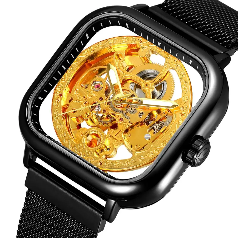 Часы мужские механические с квадратным циферблатом автоматические деловые