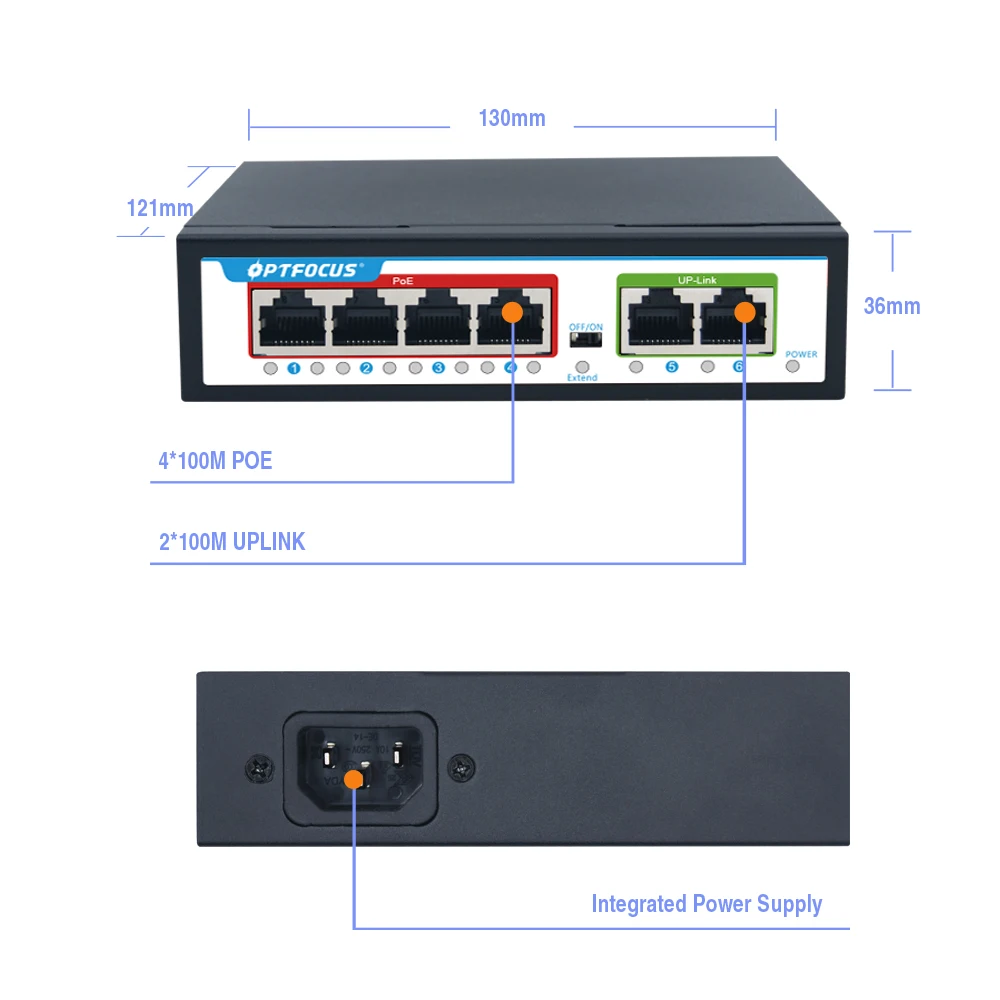Ethernet-коммутатор OPTFOCUS для камер ip-iphone беспроводной мостовой переключатель AP 4 + 2 6