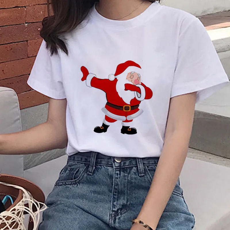 

Merry Christmas Lucky Deer Harajuku T-shirt Girl Summer T-shirt Christmas Women's T-shirt Santa Claus Graphic Print T-shirt